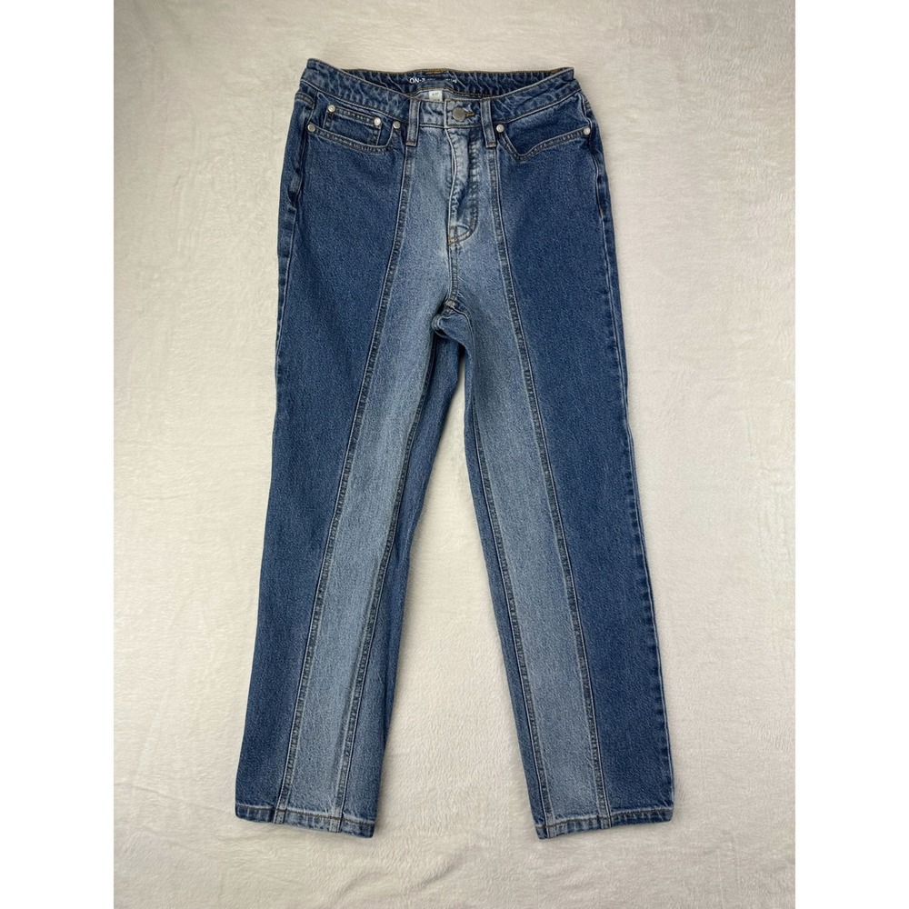 On 34th Jeans Womens Straight Leg 4/27 Blue Two Tone Panel‎ High Rise